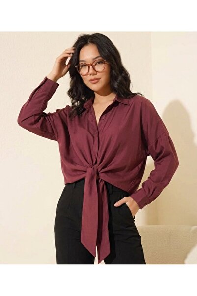 EsSo butik Women's Modal Fabric Shirt with Front Tie Detail