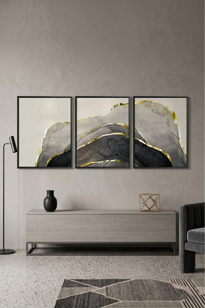Jasmine Art Golden Geode Set of 3 Islamic Wall Art | Framed Canvas Print | Ar...