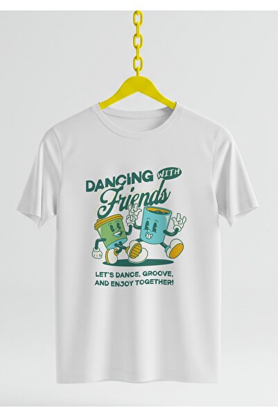 MAGORS Dancing with Friends Printed Retro Vintage Oversize Crew Neck Cotton T...