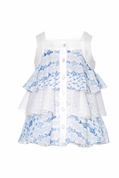 Pamina Baby Girl Fish Print Layered Ruffle Sleeveless Top and Shorts Two-Piece Set - Summer Party, Vacation, Beachside (9m, 12m, 18m, 24m, 36m) 311004Ca