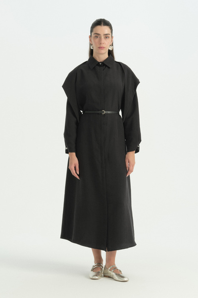Nihan Modal Dress with Scarf Detail - Black