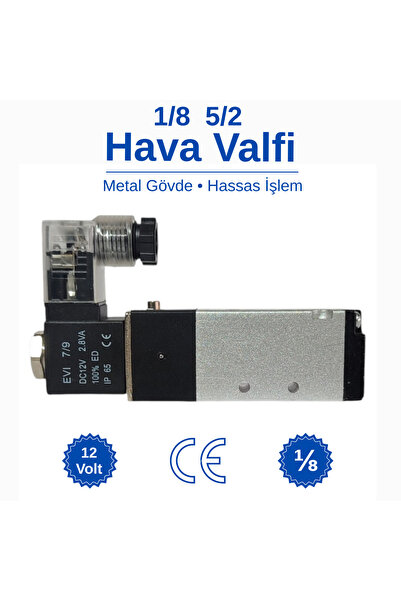 BROTECH 1/8 - 5/2 Hava Valfi | 12 Volt | Selenoid Valf | Pnömatik Valf
