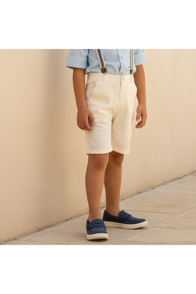Juniors Knee Length Buttoned Waist Shorts with Pockets