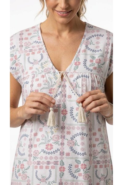 Nouche Modal Ethnic Pattern Women's Tasseled V-Neck Nightgown