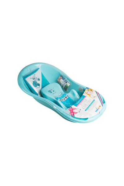 Tega Baby Комплект за къпане за бебе, вана, стойка и ръкавица, тюркоазен, 102 см