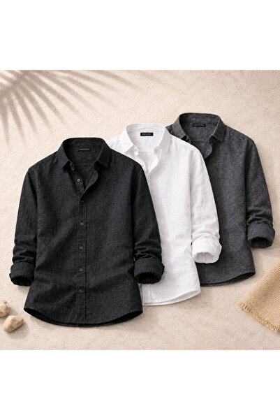 pepule Men's Sofia Linen Shirts Set of 3 Summer Breathable Comfortable Fit St...