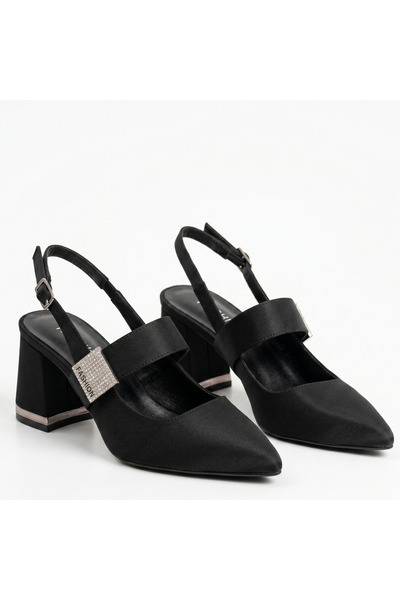 Barinoska Women's Satin Belted Heeled Shoes 5.5 cm Pointed Toe Full Mold Blac...