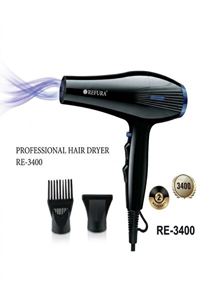 REFURA مجفف شعر احترافي (موديل RE-3400) - قوة عالية، حماية أيونية للشعر، رياح...