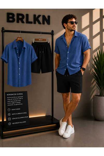 BRLKN Boyfriend Fit Waffle Fabric Alaçatı Style Unisex Wrinkled Short Sleeve ...