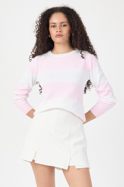 ENQUE Crew Neck Women's Striped Knit Sweater