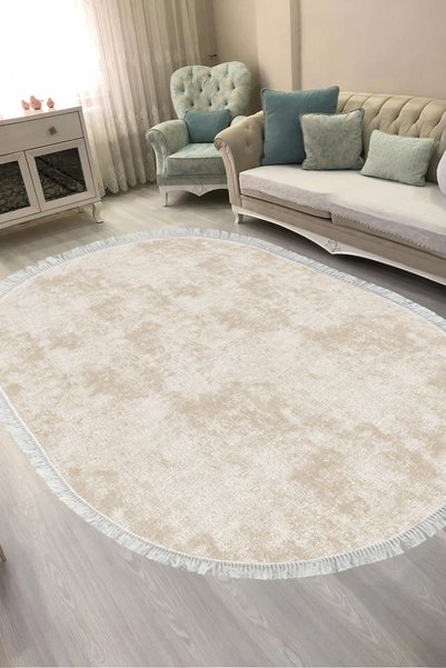 ALANUR Dijital Baskılı Oval Salon Halısı | Kaymaz Yıkanabilir | Keçe Taban Sa...