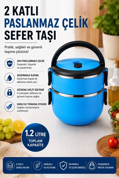 Sas Haus 2-Tier 1.2 Liter Stainless Steel Lunch Box with Leak-Proof Lid Food ...