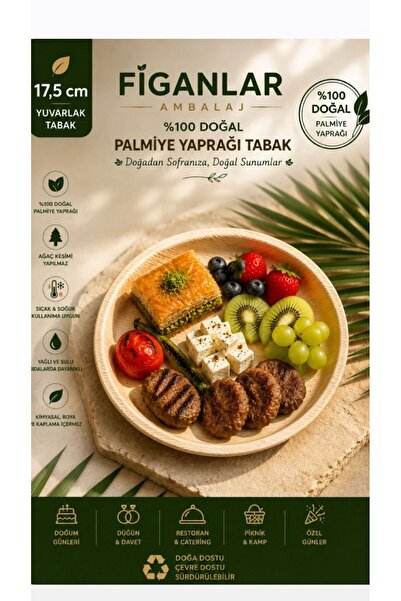 figanlar ambalaj Palmiye Yaprağı Tabak 17,5 cm Yuvarlak Doğal Kullan At Sunum...
