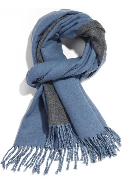 OEM Șal Pashmina Reversibil Unisex de Seară Moale Bleumarin Gri Închis L