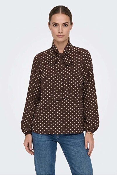 ALFA AKSESUAR 03 Women's Scarf Collar Polka Dot Brown Blouse