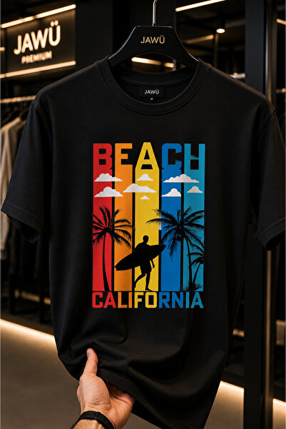 JAWÜ STYLE BEACH Tricou supradimensionat din bumbac cu imprimeu pentru sezonu...
