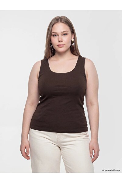 LC Waikiki Brown Plus Size U-Neck Women's Tank Top