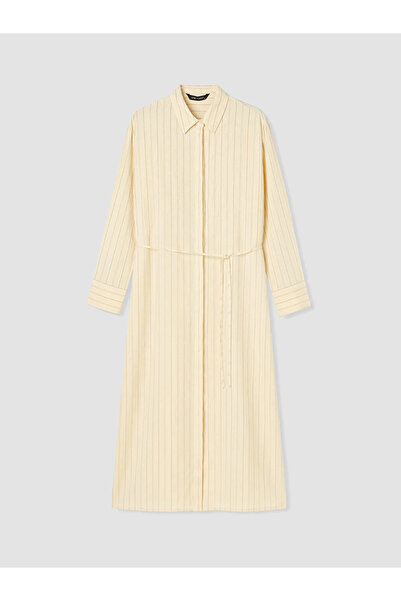 LC Waikiki Yellow Striped Belted Modal Blend Shirt Dress