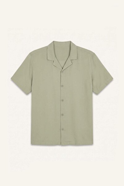DeFacto Regular Fit Apaş Collar Short Sleeve Khaki Shirt E2533Ax26Sm