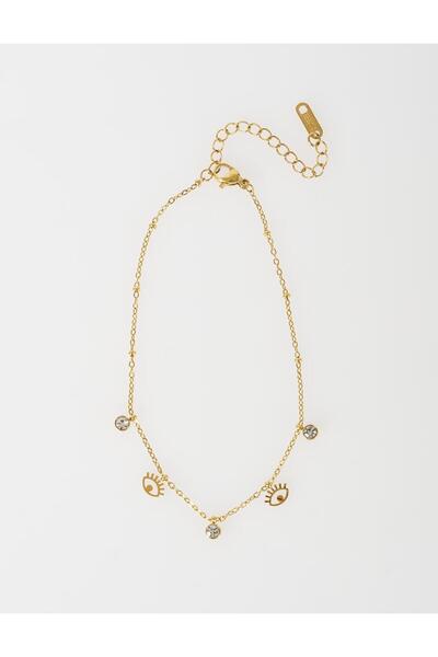 Kayra Hanging Stone Detailed Anklet Gold