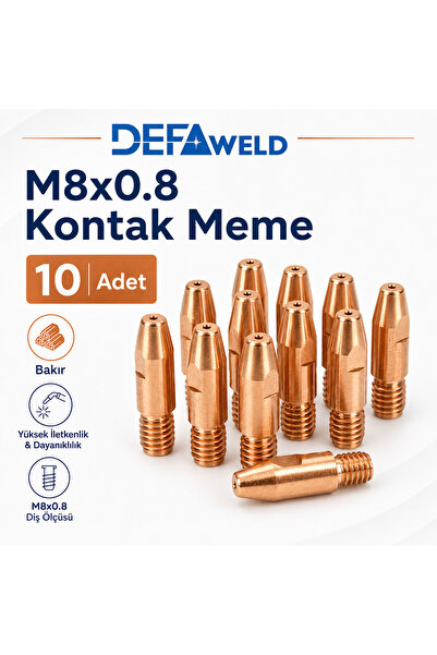 M8x0.8 Kontak Meme 10 Adet | Bakır Gazaltı Kaynak Ucu MIG/MAG Torç Sarf Malzemesi
