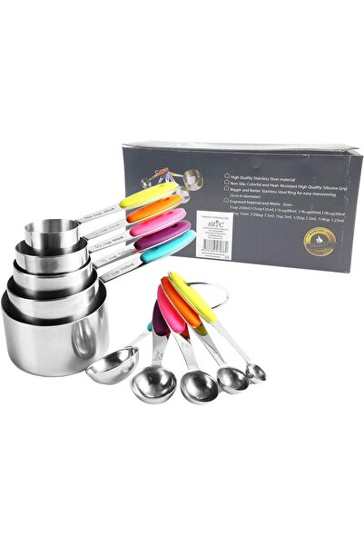 ARTC 10 Piece Measuring Cups and Spoons Set, Stackable Stainless Steel Cup wi...