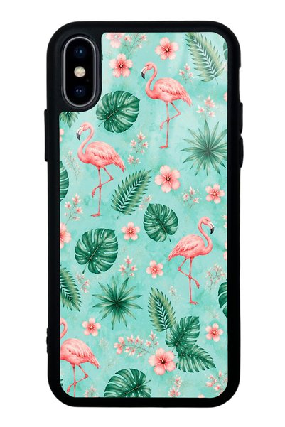 Spoyi iPhone X - XS Tropical Flamingo Design Glossy Phone Case