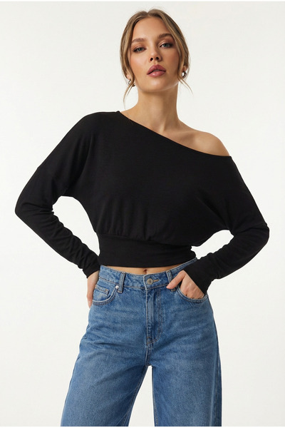 Lovelyİstanbul Open Shoulder Viscose Blouse Hen0002 Black