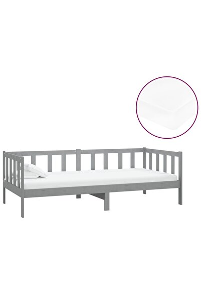 vidaxl Pat de zi cu saltea, gri, 90x200 cm, lemn masiv de pin