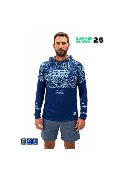 Fujin Hooded Izohips Blue Mint UV Korumalı Balıkçı Sweatshirt