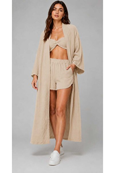 estewoman Muslin 100% Cotton Long Kimono & Kaftan 3-Piece Set