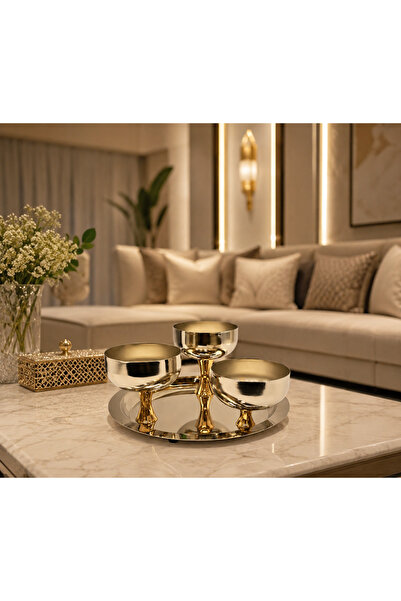 Wahat Aliamtiaz Luxury Three-Piece Golden Bowl Set with Exquisite Tray