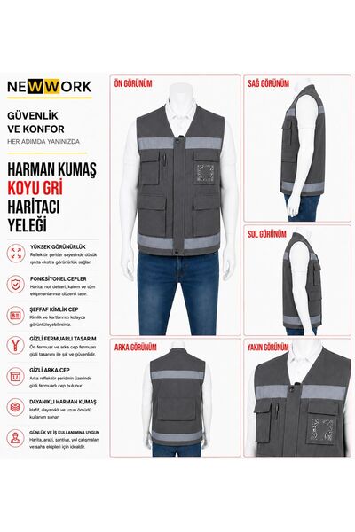 Newwork HARMAN KUMAŞ REFLEKTÖRLÜ GRİ HARİTACI İŞ YELEĞİ