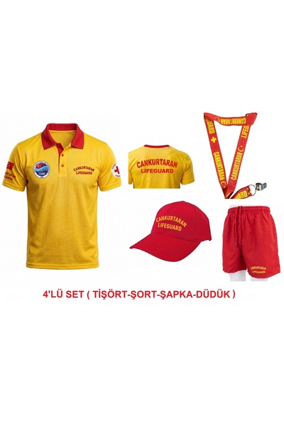 MARTEN Set3 Cankurtaran Lifeguard Logo 4-Piece Set Polo Collar Kappa Dry Touc...