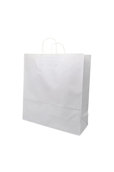 Papette Set 100 bucăți Pungi hârtie Kraft Alb, mânere hârtie rasucită, 46 x 4...