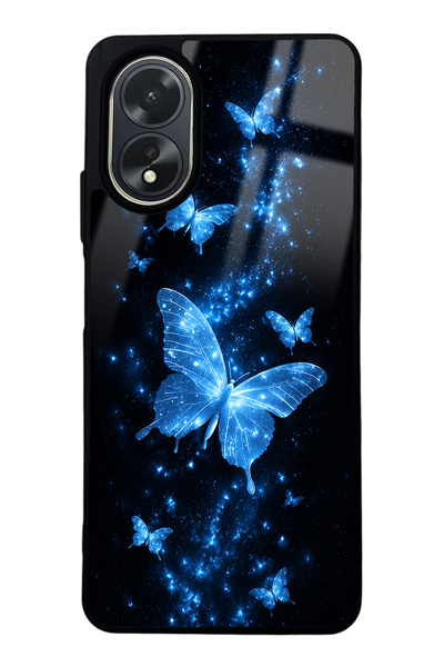 Spoyi Oppo A38 Blue Galaxy Butterfly Tasarımlı Glossy Telefon Kılıfı