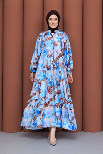PAVENTİ Modal Dress Branch Blue