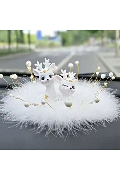 OEM Set de figurine albe de căprioare, în picioare 10×5.5×4 cm / culcate 8.5×...
