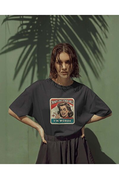buzagi tasarım ürünleri I'M Worse Unisex Oversize Black T-Shirt