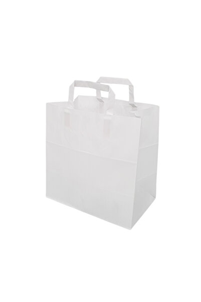 Papette Set 50 bucăți Pungi hârtie Kraft Alb, cu mânere plate din hârtie, 26 ...