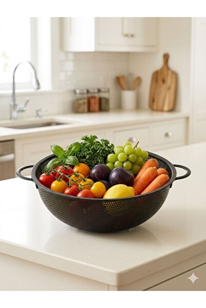 elif aksesuar Stainless Steel Black Matte Strainer with Stainless Steel Handl...