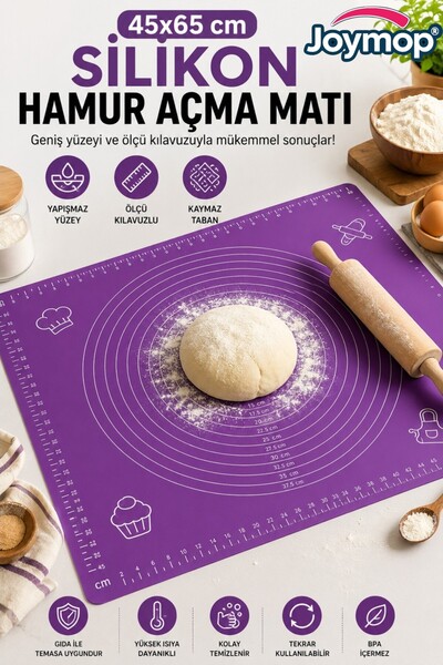 JOYMOP 45x65 cm Silikon Hamur Açma Matı – Ölçü Kılavuzlu, Yapışmaz, Kaymaz Ha...