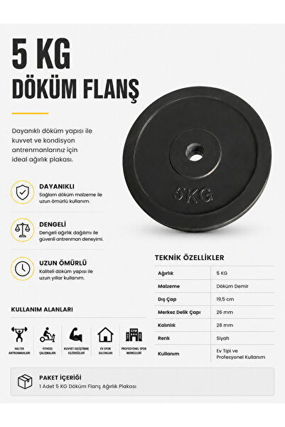 Voit 5 KG Döküm Flanş Ağırlık Plakası – Halter ve Fitness Ekipmanları İçin Da...