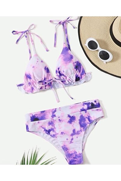Bikini Batik Fırfır Üçgen Takımı (Pareo Hediyeli)