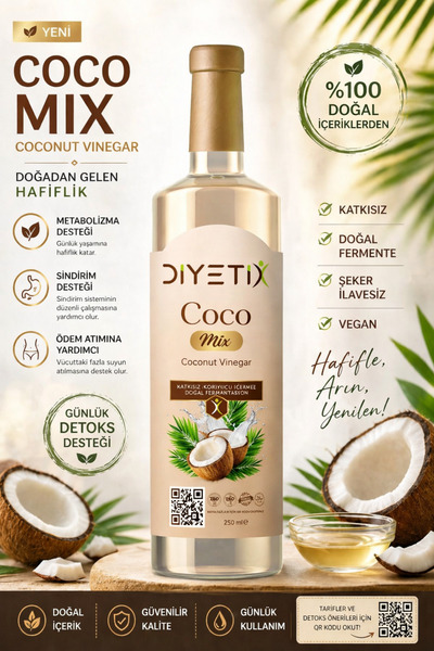 Diyetix Coco Mix -250 Ml | Hindistan Cevizi Sirkesi–Katkısız & Doğal Fermente...