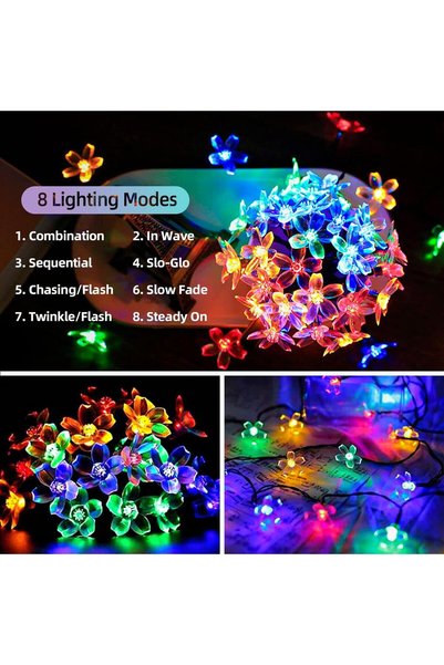 OricareFain Ghirlandă luminoasă solară decorativă, Încărcare solară, 50 flori, 5M, Multicolor