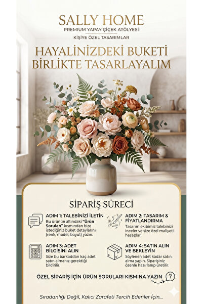 Sally Home Kişiye Özel Yapay Çiçek Buketi - Kız İsteme, Gelin ve Mezuniyet İç...