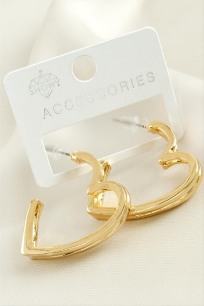 Generic Brand Shopilke Heart Double Row Metal Earrings - (195825) Silver Color