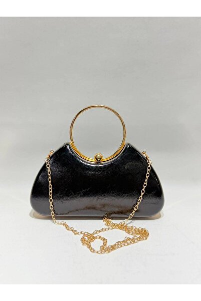 womenacs Black Color Rustic Material Design Evening Dress Clutch Chain Strap ...