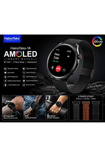 HAINOTEKO Haino teko 16 Ultra-Slim Waterproof Smartwatch with Full AMOLED Dis...